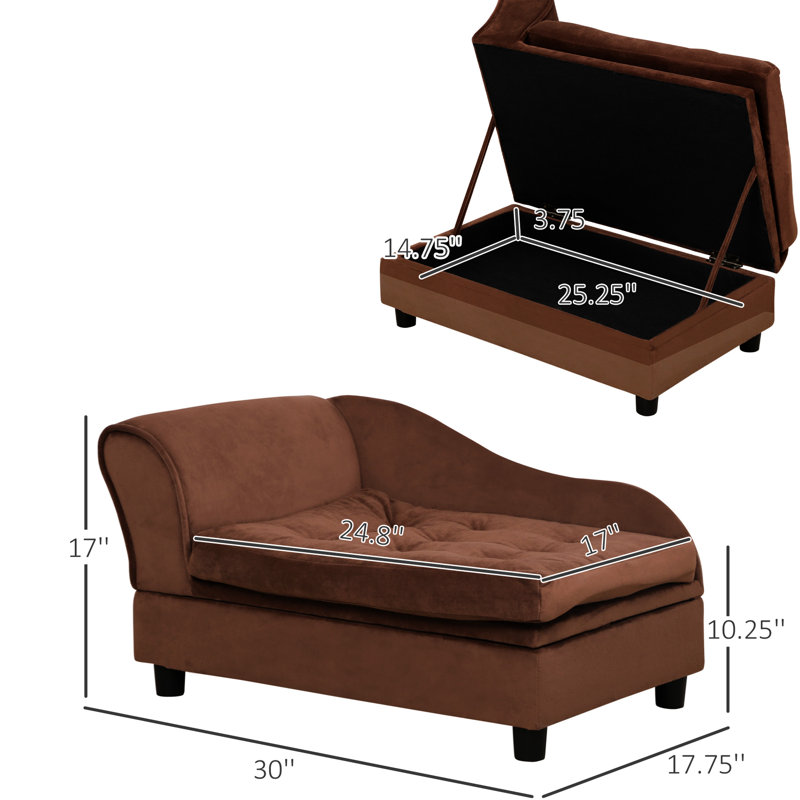 Petit lit pour chien avec compartiment de rangement caché, coussin en mousse de 3 po, moderne, confortable, animal de compagnie brun pour les petites races, rangement, doux et moelleux,