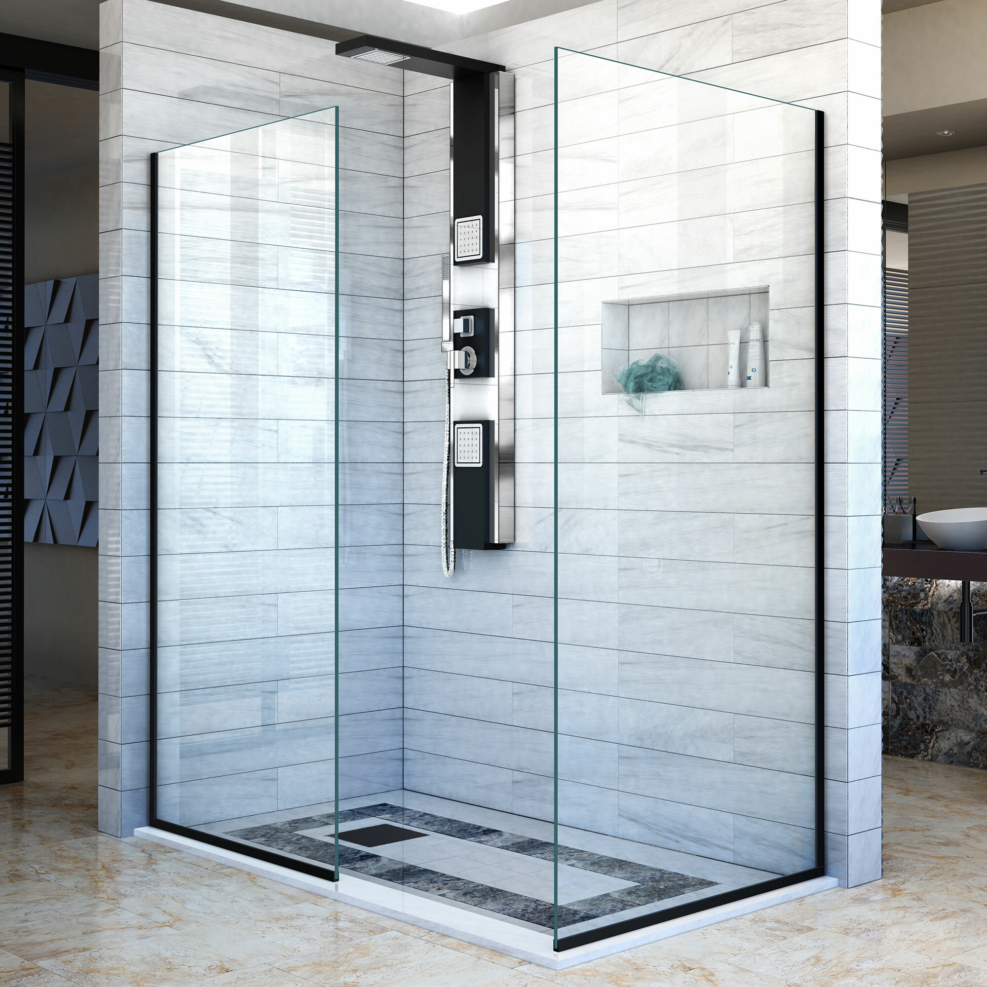 Semi-Frameless Bypass Sliding Shower Doors in Brushed Nickel Finish - 48W x 72H