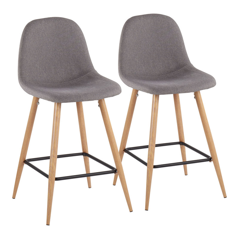 Tabouret de bar et de comptoir Moorcroft, Tabouret de comptoir (assise de 24 po de hauteur), Tissu gris pâle, Naturel