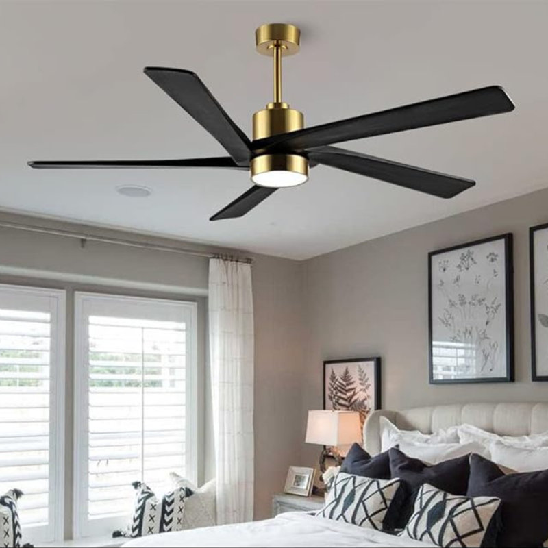 Krishona 54'' Ceiling Fan with LED Lights, Gold with Black Blades