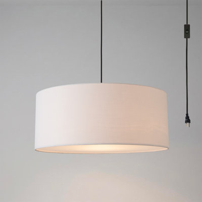 Stretch Swag Lamp, White Linen Shade, Weathered Brass, for Living Room or Bedroom