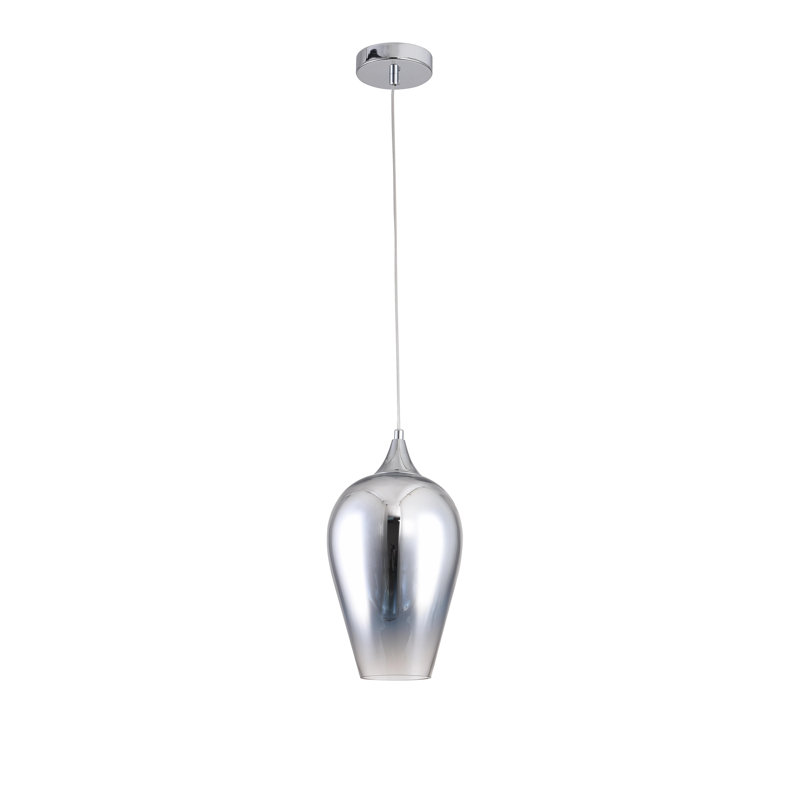Manhattan 1-Light Chrome Single Bell Pendant With A Glass Shade, 70.8" H x 8.6" W x 8.6" D