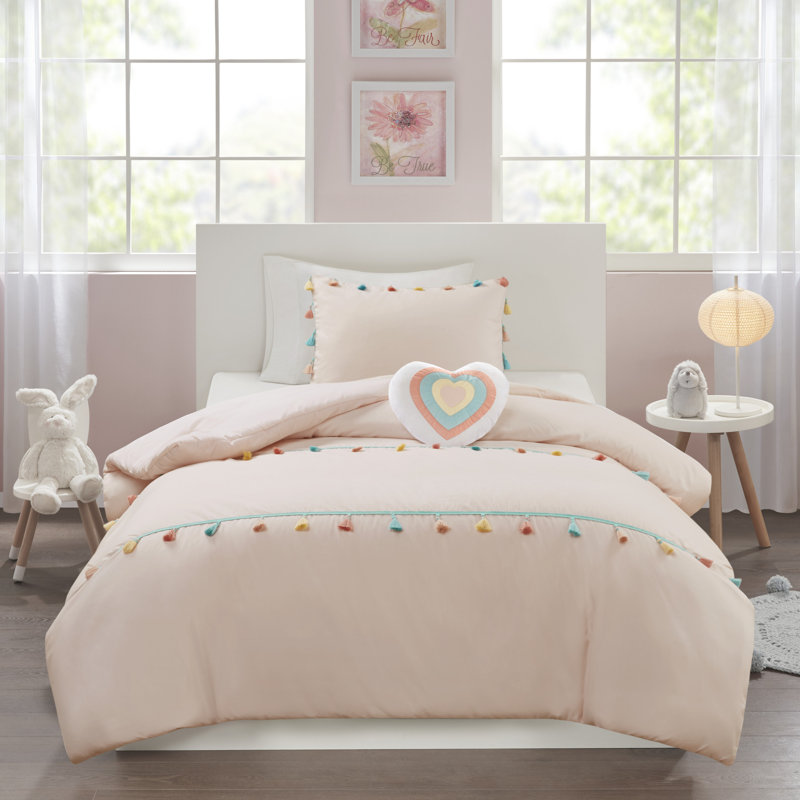 Ensemble d'édredon 3 pièces Tessa Blush, Édredon simple, 1 taie décorative, et 1 coussin, Rosé