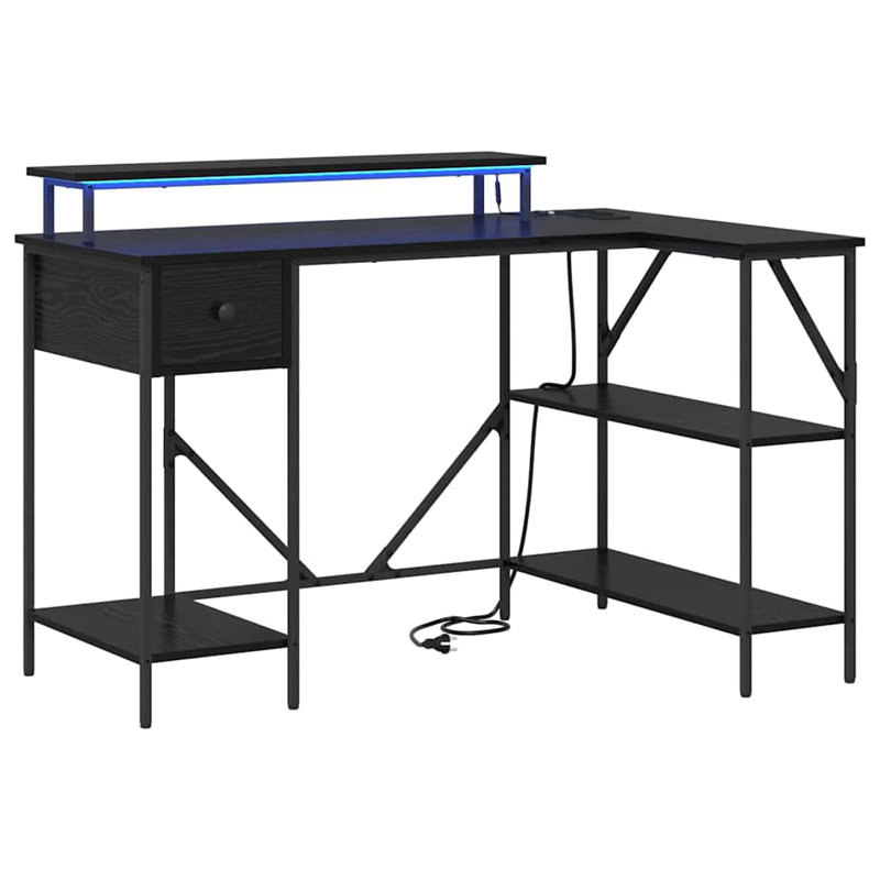 Desk With Drawer 120 X 79 X 86.5 Cm Engineered Wood, Black Oak