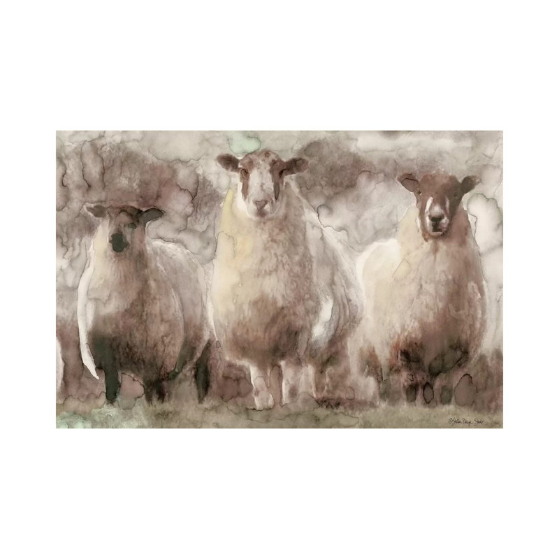 Trois moutons - reproduction d'art, Toile tendue, H 32 po x l 48 po x 1,5 po