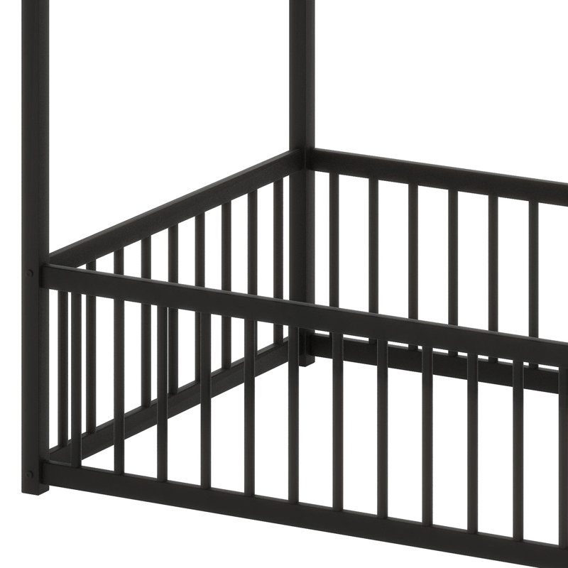 Low-Profile House-Style Floor Bed Designed For Independent Sleepers, Twin, Black