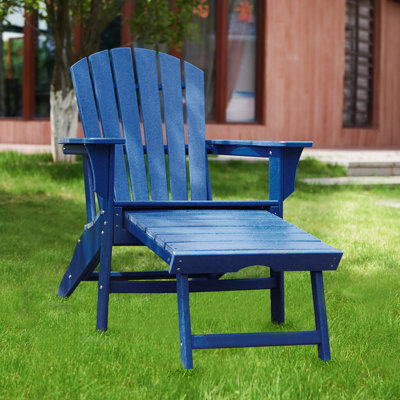 Outdoor Foldable Adirondack Chair HDPE Lounge Chair with Detachable Footrest