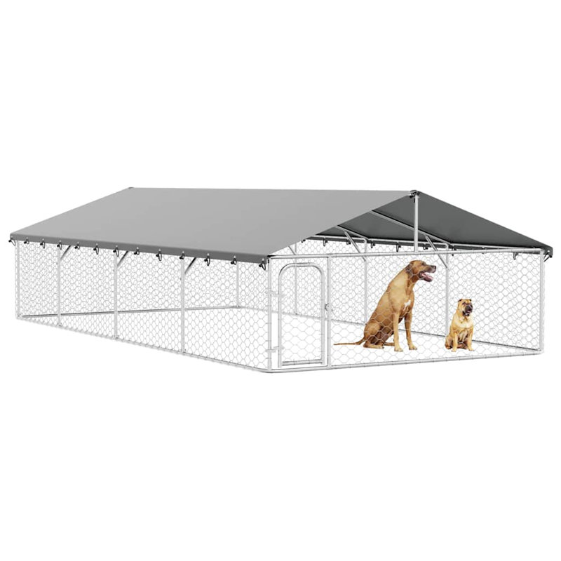 Grande cage rectangulaire pour chien en acier galvanisé argenté, H 29,53 po x l 39,37 po x P 98,43 po