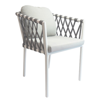 Matte White Outdoor Dining Chair with Grey Cushion