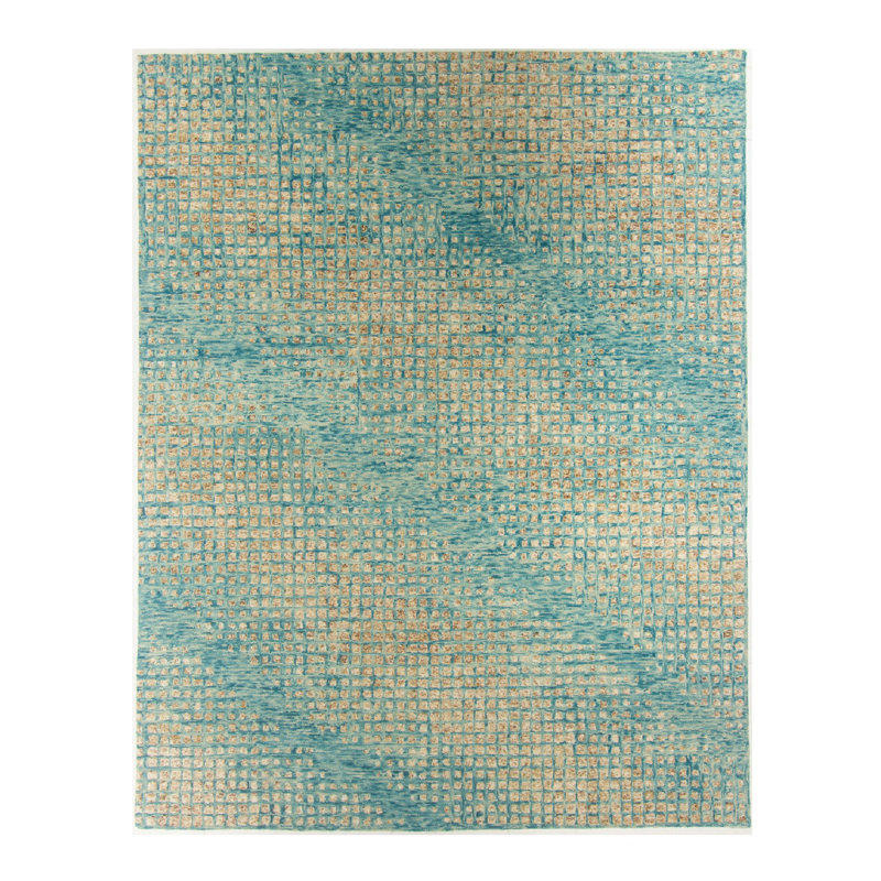 Hand Tufted Abstract Area Rug in Teal