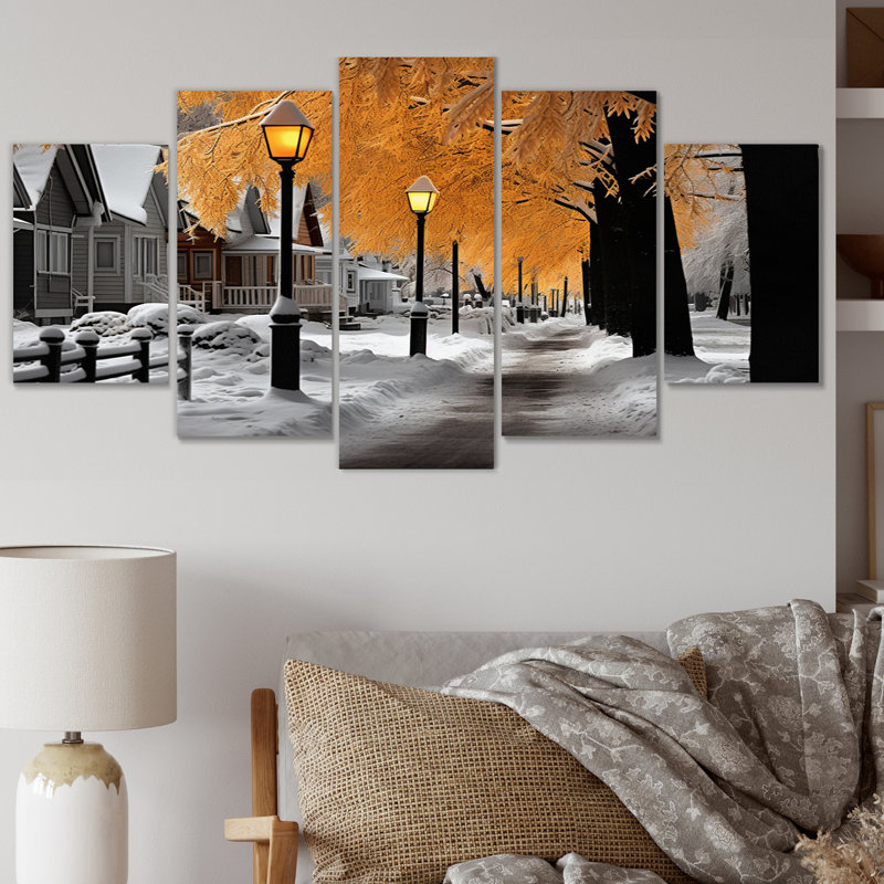 Monochromes d'hiver Street Charm I - Art mural sur toile, 5 panneaux