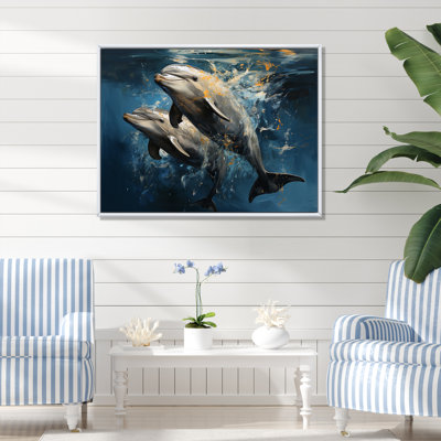 Blue Dancing Dolphines I - Animals Dolphinwall Art