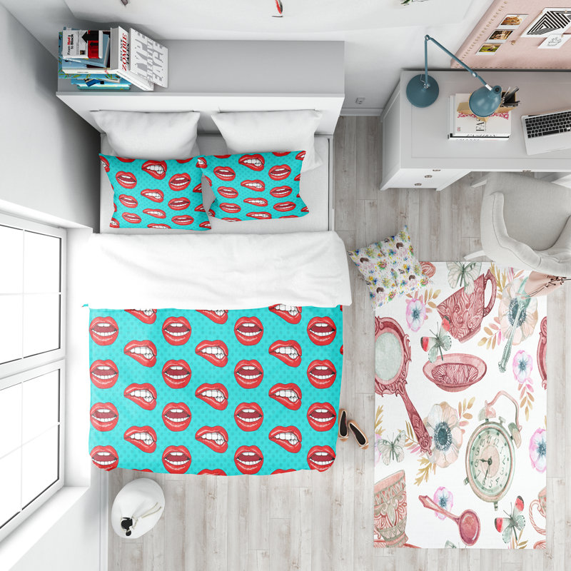 Ensemble de housse de couette lèvres, Housse simple + 1 taie décorative