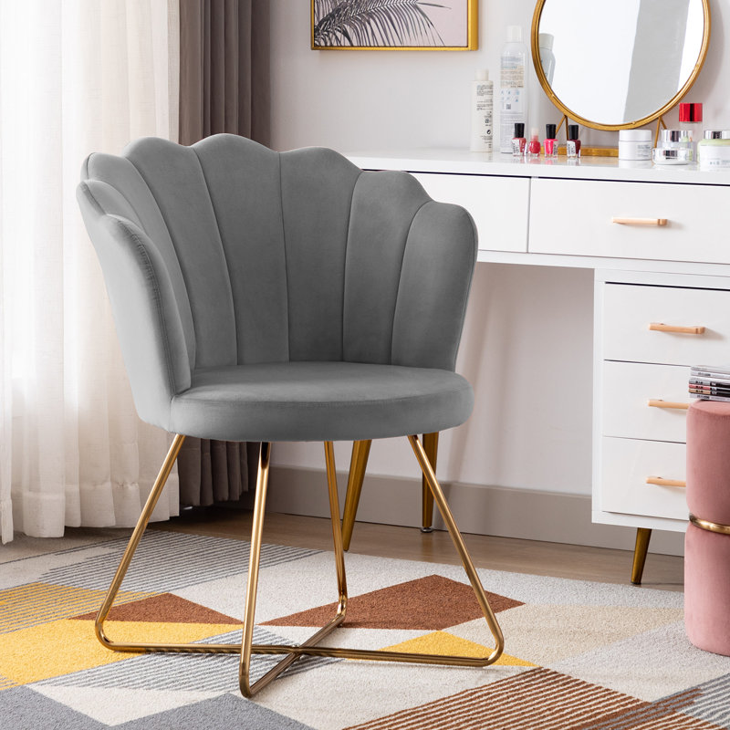 Focht Upholstered Papasan Chair with Gold Metal Legs, Gray Velvet