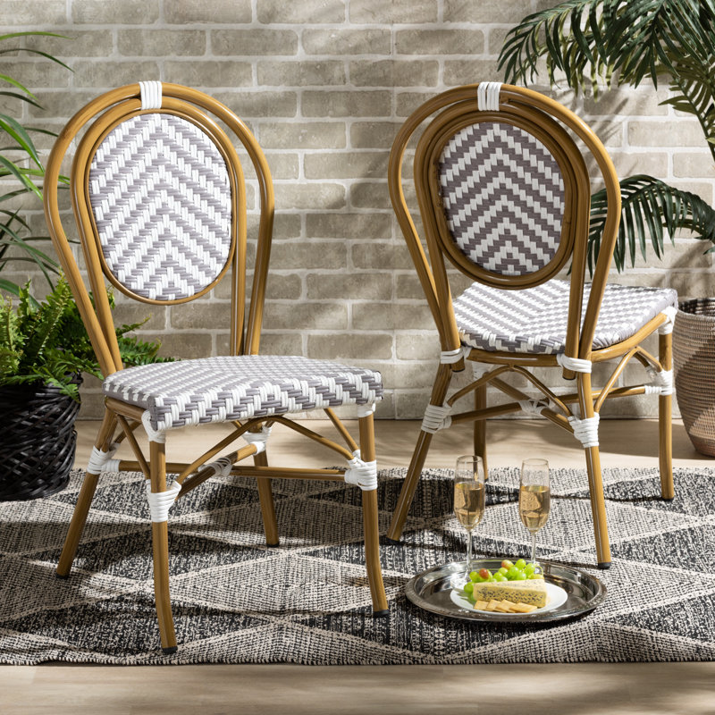 Classic French White and Grey Bamboo Style Dining Chair Set