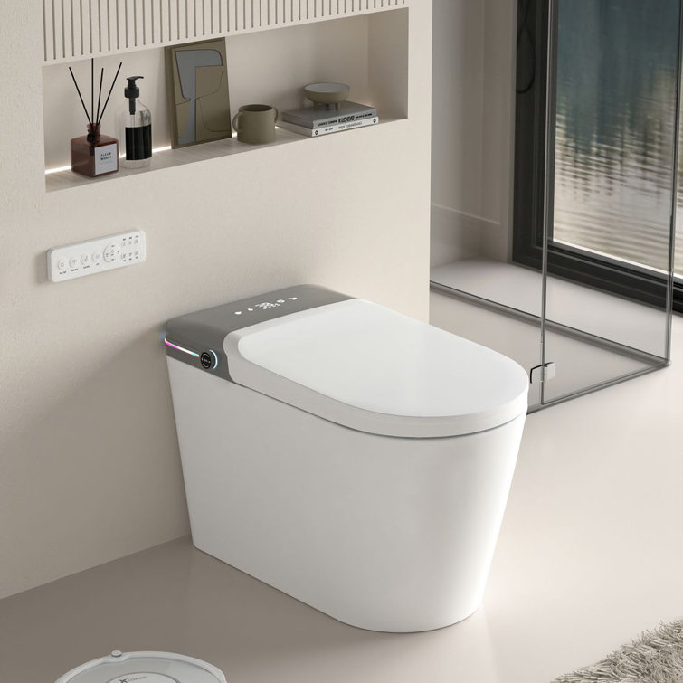 Smart Bidet Toilet With Remote Control.raised Tankless Toilet With Led Display. Auto Open/autoheated. Seat Toilet Bidet With Aromatherapy System.warm Water And Dry.off Seat Flush.foot Sensor. 