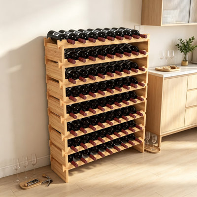 Bamboo Stackable Freestanding Wine Rack, No Tools Assembly, Durable Wine and Liquor Bottle Storage for Small Spaces