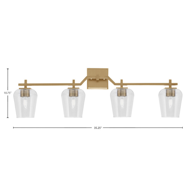 Bar pour salle de bain Headland illustré avec verre à bulles transparent de 5 po, Laiton, H 10,75 po x l 35,25 po x P 5,75 po