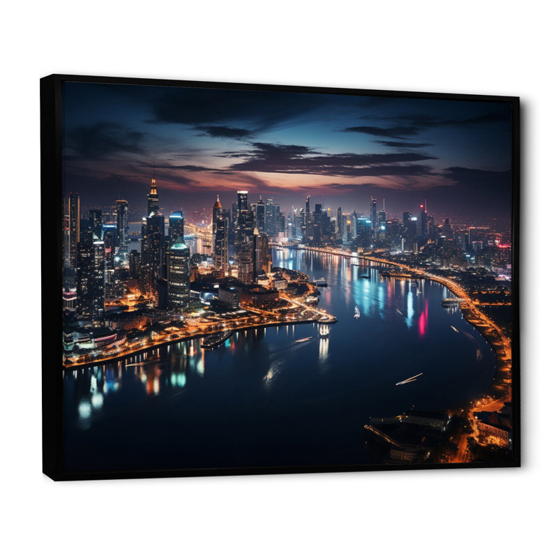 Thailande, paysage urbain, lueur I, H 34 po x l 44 po x P 1,5 po, Cadre flottant noir