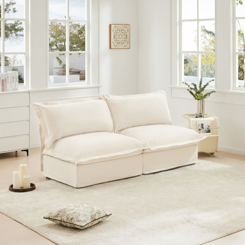Canapé modulaire en chenille sans accoudoirs; librement configurable et adapté à divers environnements, y compris les salons, les bureaux et les chambres à coucher.