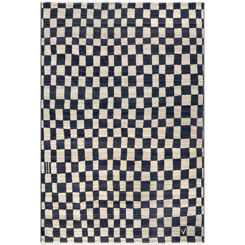 Dominique Abstract Checkered Fringe Area Rug, Rectangle 8' x 10'6"