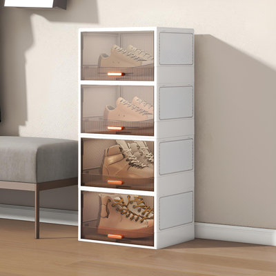 Boîte à chaussures rabattable pliable, armoire à chaussures en plastique transparent