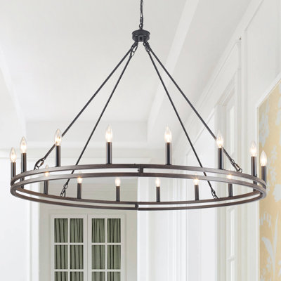 16-Light 47" Dimmable Double Ring Wagon Whee Chandelier - Industrial Vintage Chandelier for Kitchen Island, Dining Room, Living Room