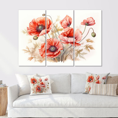 «Poppies Charm In Winter Delight I» - ensemble d'art mural coquelicots