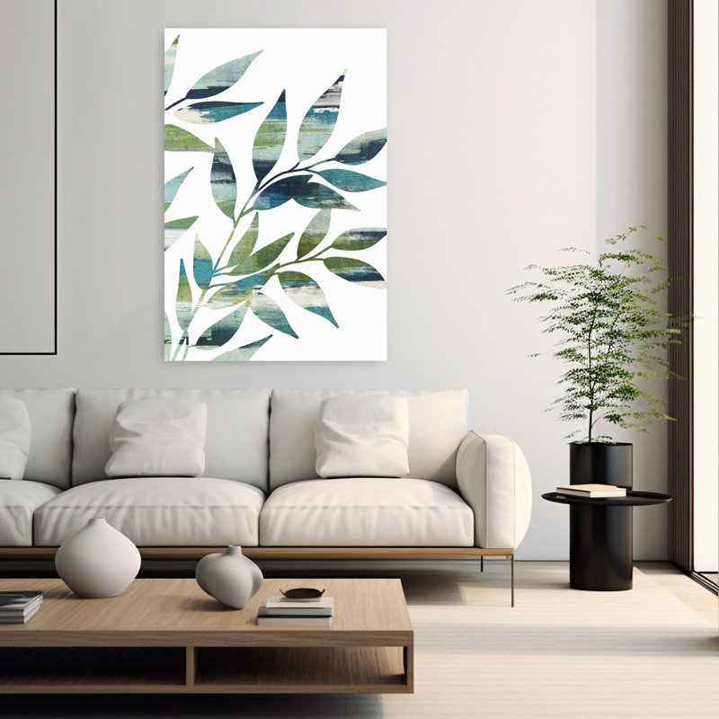 Art mural abstrait bleu marine et vert, 60" H x 40" W