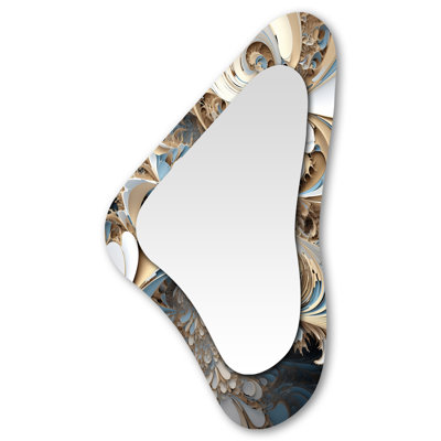Eyan Blossoming Fractal Flower In White And Blue I - Fractals Unique Shape Unique Wall Mirror, Modern Freeform Mirror, Printed Metal Art