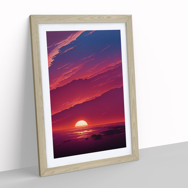 Unreal Ocean Sunset - Wall Art, 48cm H x 36cm W, Oak Picture Frame, White