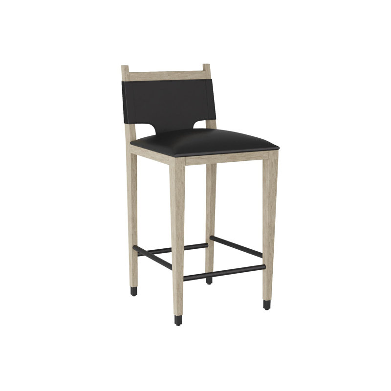Burdock Bar Stool, Black Leather, Counter Stool (27” Seat Height)