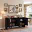 Buffet 60 po Mid-Century moderne avec rangement et tablettes réglables-127823295