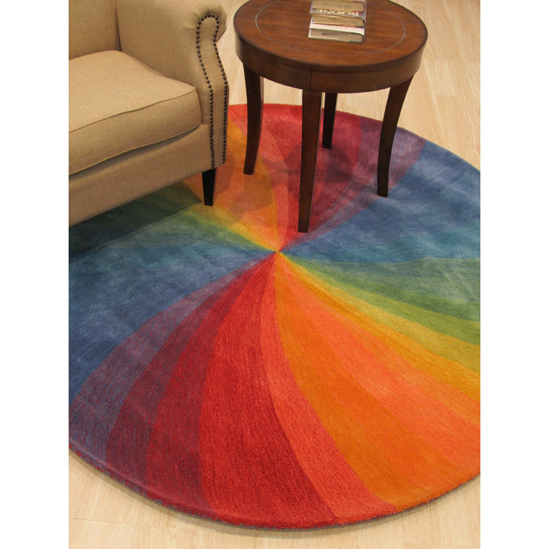 Tapis contemporain multicolore en laine touffeté à la main Hanchett, Rond 4 pi