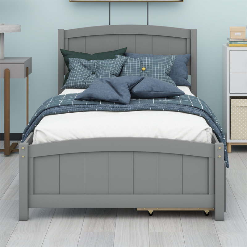Lit plateforme avec deux tiroirs, Gris