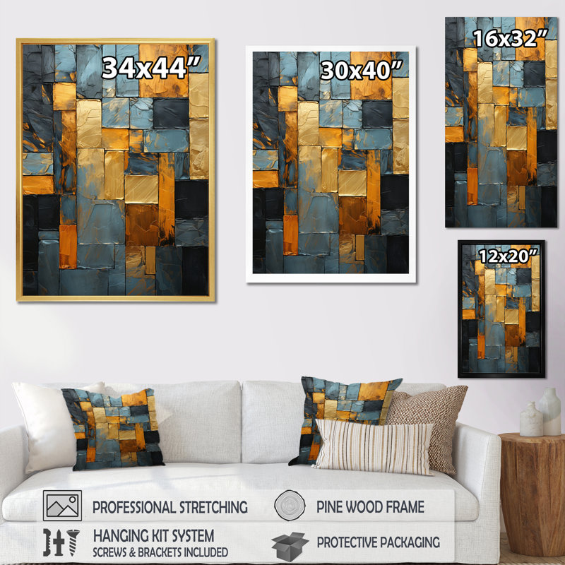 «Island», gris doré, géométrie brillante xiv - reproduction sur toile, H 20 po x l 12 po x P 1 po, Toile tendue