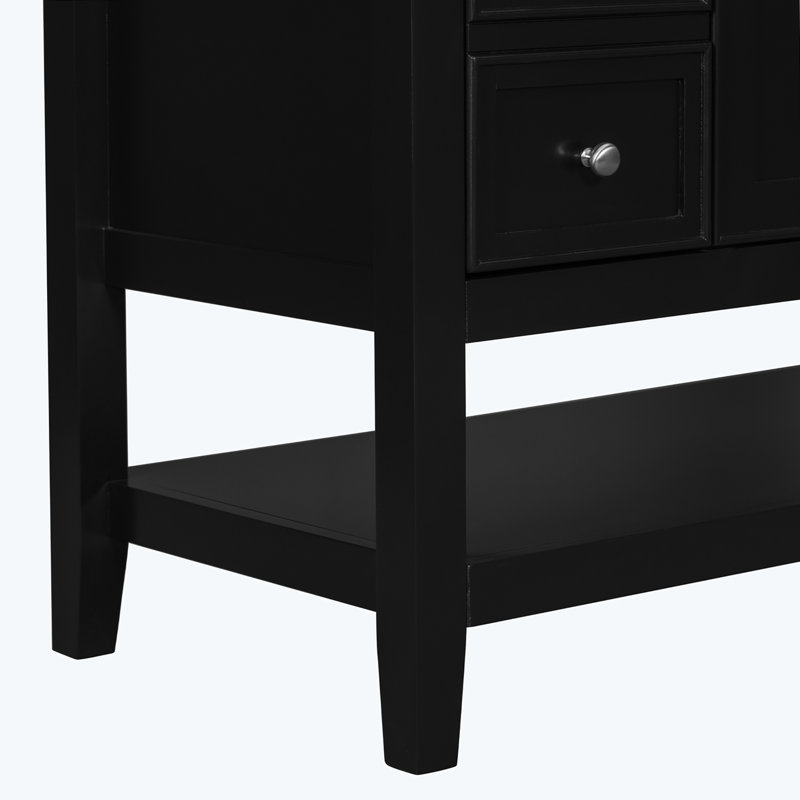 36" Black Solid Wood and MDF Freestanding Bathroom Vanity