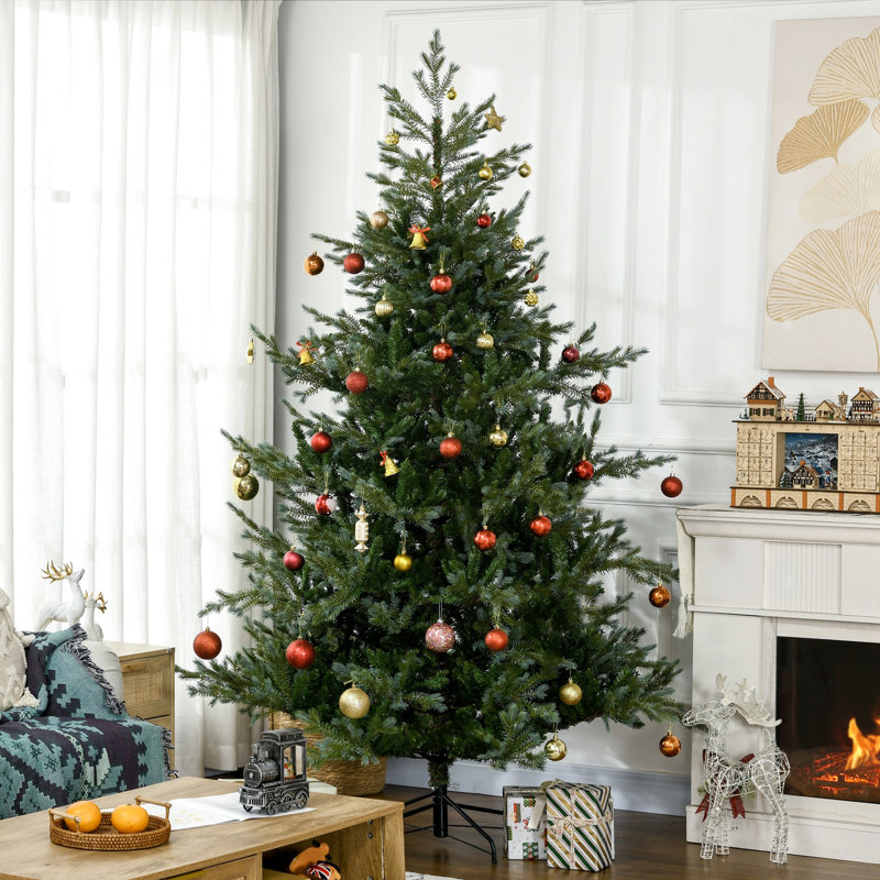 Arbre de Noël artificiel de 57 po de largeur, 1288 branches, ouverture automatique, ignifuge, base en métal légère de 7,5 pi avec branches, installation simple, acier