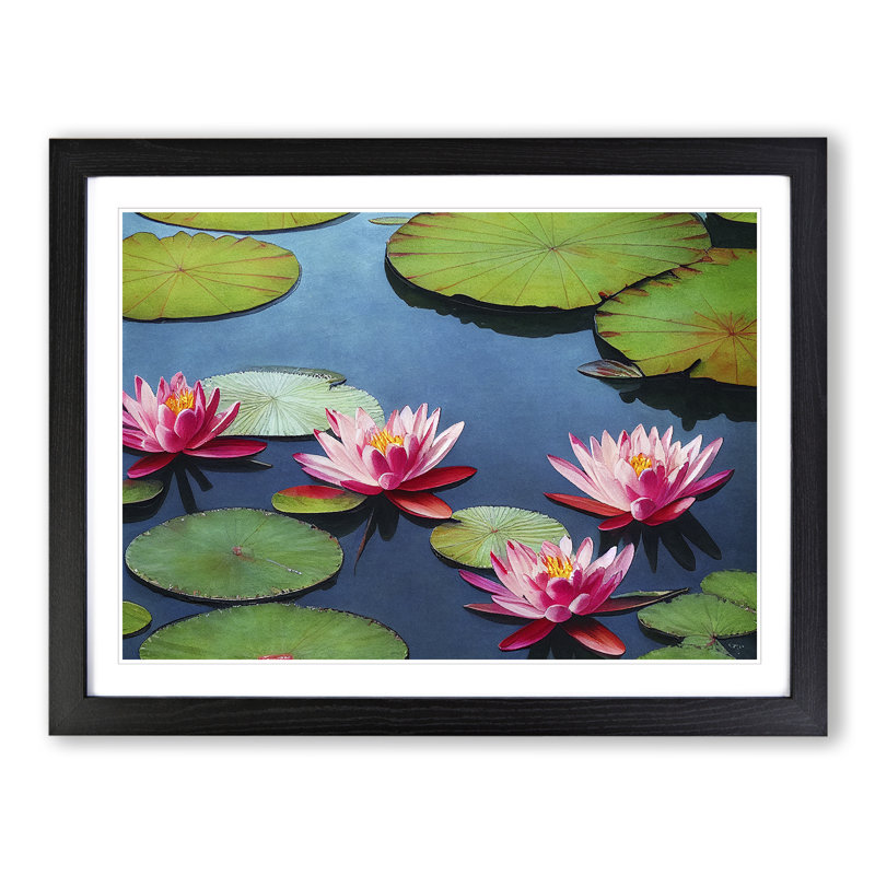 Watercolour Lily Pond Vol.4 - Single Picture Frame Painting, Black, 25cm H x 34cm W x 2cm D