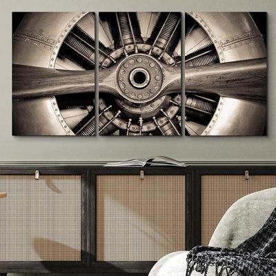 Industrial Machinery " Closeup of Vintage Propeller Aircraft " 3 Piece Art Color Photography Print