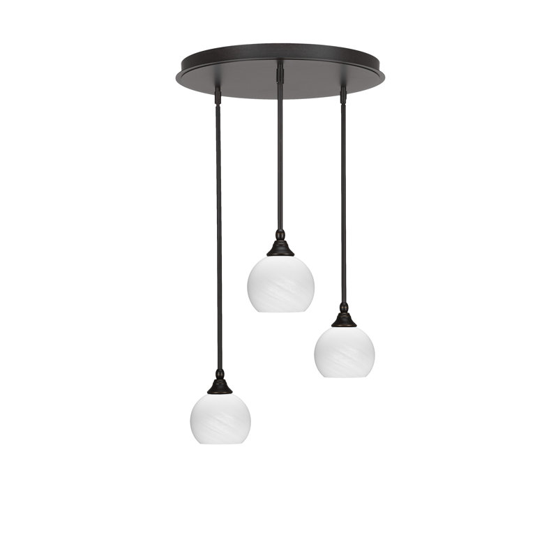 Luminaire suspendu grappe suspendu à 3 lumières Empire avec verre en marbre blanc 5,75 po Empire, Granit foncé