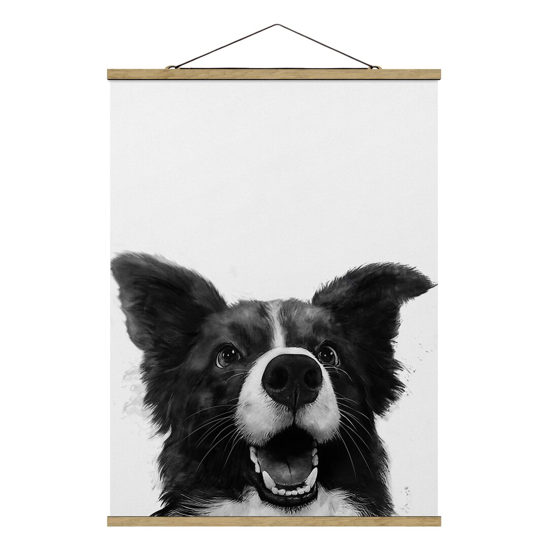 Stoffbild Illustration Dog Border Collie Black White von Laura Graves