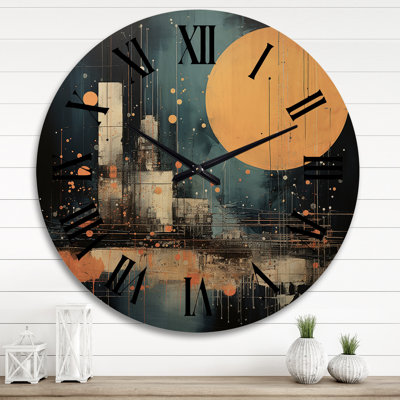 Teal Power Plants Energy Speckles - Abstract Oversized Wood Wall Clock