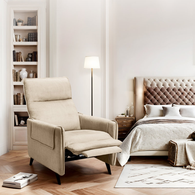 Electric 2-Point Massage Upholstered Push Back Recliner with Silent Motor, Beige