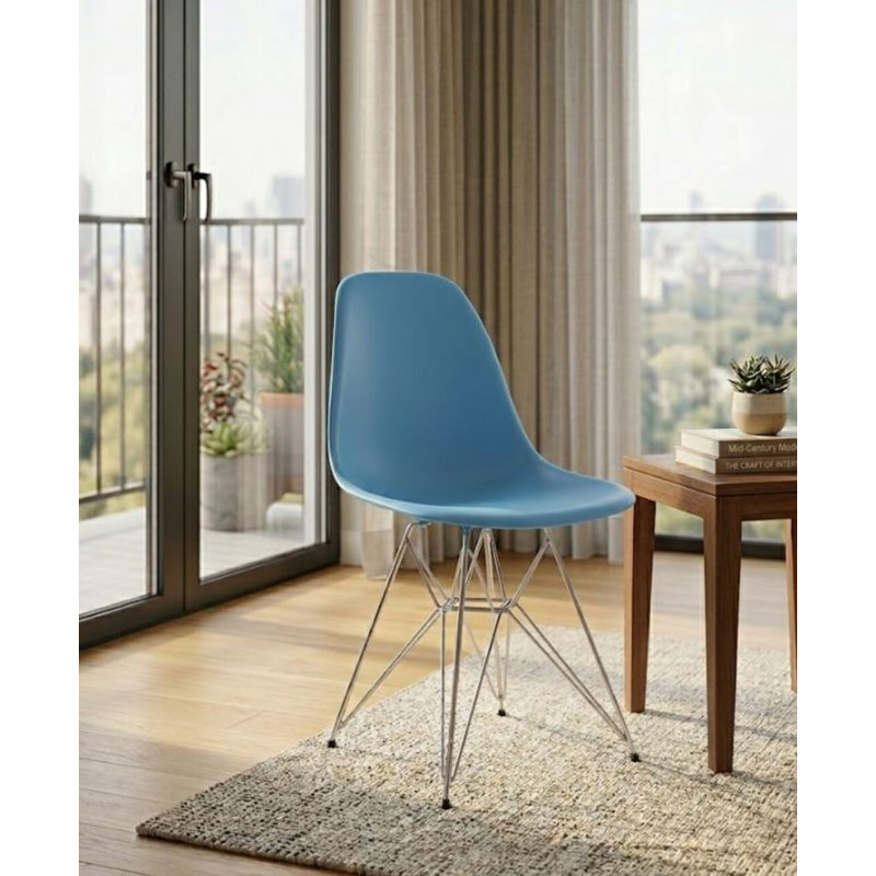 Chaise Leffie avec pieds chromés, Bleu