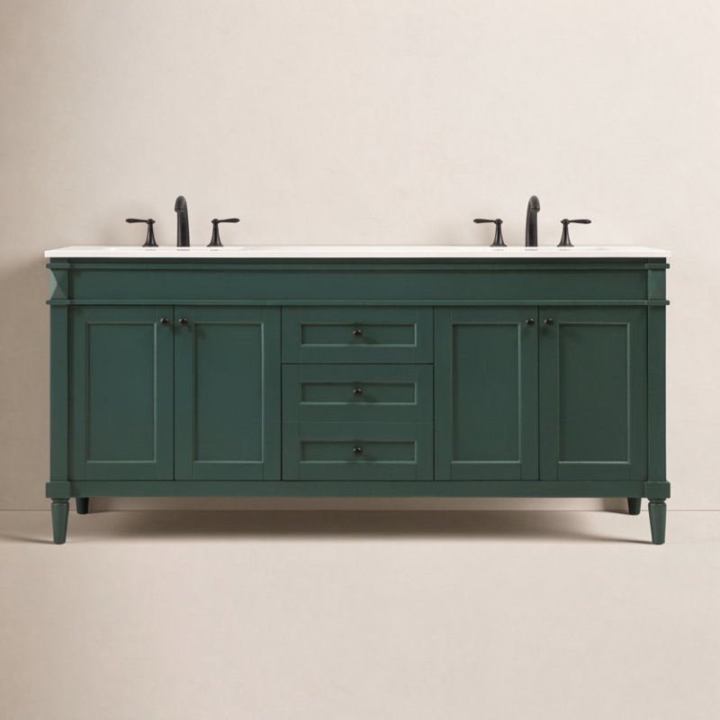 Readington 72'' Double Bathroom Vanity with Engineered Marble Top, Blue