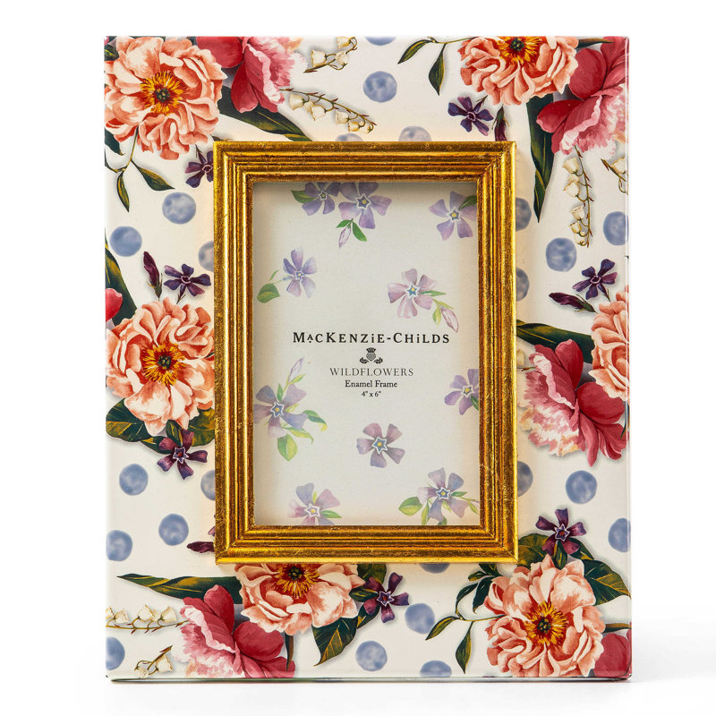 Gold Trim Floral Enamel 4" x 6" Tabletop Frame