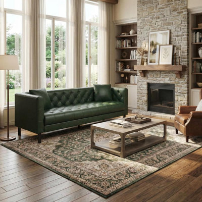 Canapé Chesterfield 81 pouces en cuir Mid-Century 3 places avec dossier capitonné bleu