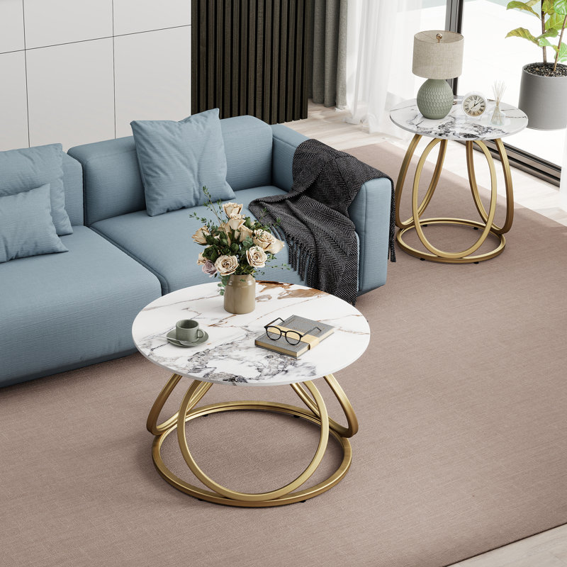 Pedestal Coffee Table, Gold, Calacatta Gold
