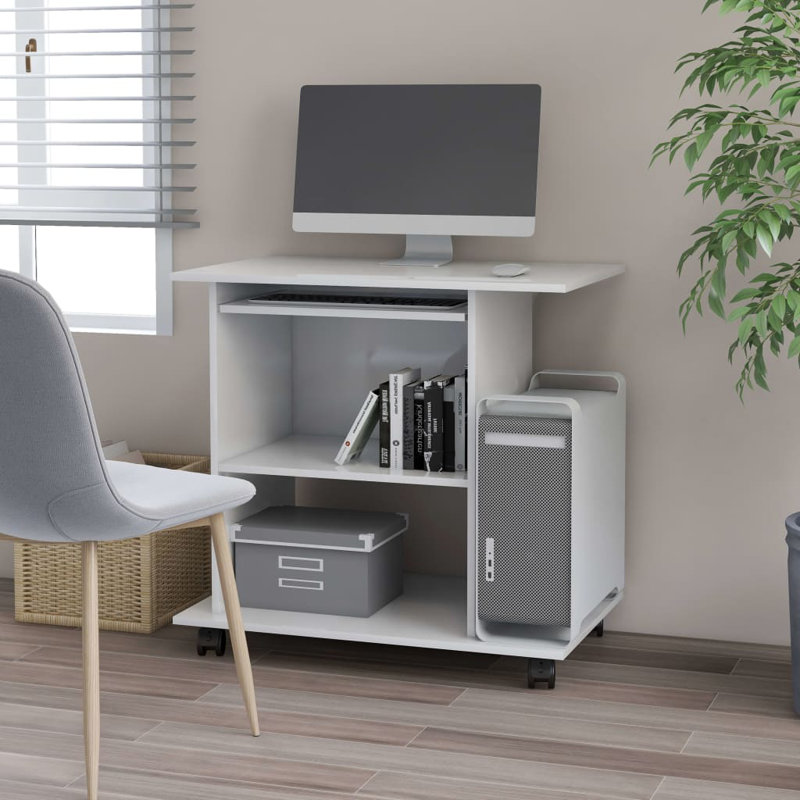 vidaXL Computer Desk White Engineered wood Compact Pull-Out, White